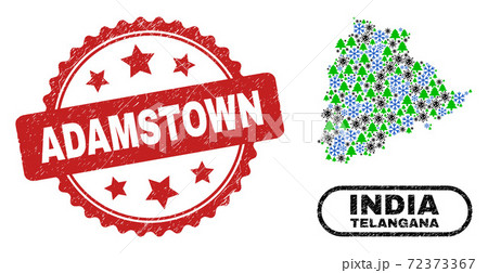 Adamstown Scratched Seal and Telangana State Map Mosaic of Pandemic New Year Adamstown Scratched Seal and Telangana State Map Mosaic of Pandemic New Year 72373367