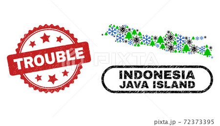 Trouble Scratched Stamp and Java Island Map Composition of Pandemic Winter Trouble Scratched Stamp and Java Island Map Composition of Pandemic Winter 72373395