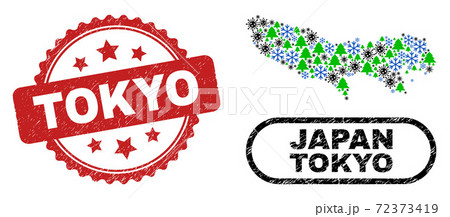 Tokyo Grunge Seal Stamp and Tokyo Prefecture Map Collage of Pandemic New Year Tokyo Grunge Seal Stamp and Tokyo Prefecture Map Collage of Pandemic New Year 72373419