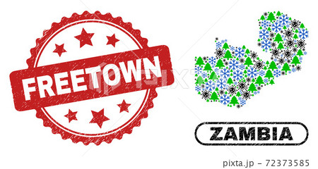 Freetown Textured Seal Stamp and Zambia Map Composition of Coronavirus Winter 72373585