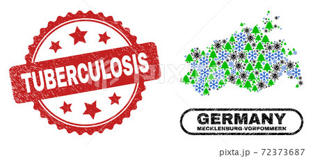 Tuberculosis Grunge Seal Stamp and Mecklenburg-Vorpommern Land Map Mosaic of Covid-2019 Christmas 72373687