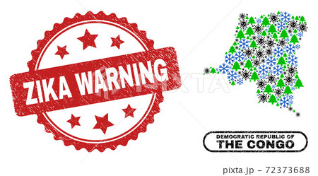 Zika Warning Scratched Seal Stamp and Democratic Republic of the Congo Map Mosaic of Covid Winter 72373688
