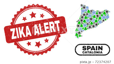 Zika Alert Distress Seal Stamp and Catalonia Map Collage of Covid Christmas 72374207