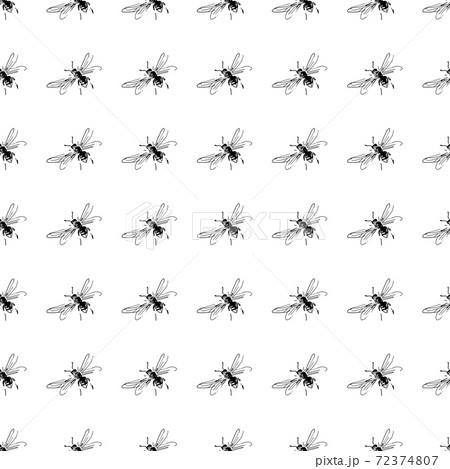 Simple seamless pattern of freehand sketch of flying bees, drawn and digitized, in black and white Simple seamless pattern of freehand sketch of flying bees, drawn and digitized, in black and white 72374807
