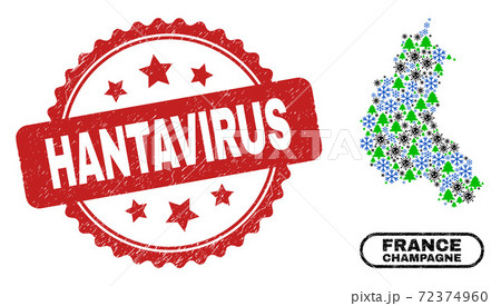 Hantavirus Grunge Seal and Champagne Province Map Collage of Covid-2019 New Year 72374960