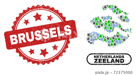 Brussels Distress Seal Stamp and Zeeland Province Map Mosaic of Pandemic New Year 72375000