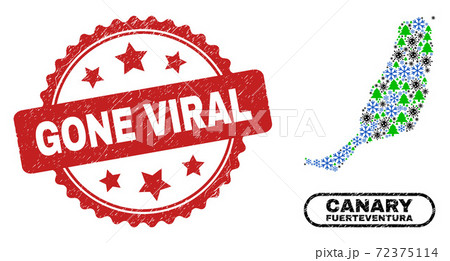Gone Viral Distress Seal and Fuerteventura Island Map Collage of Coronavirus New Year 72375114