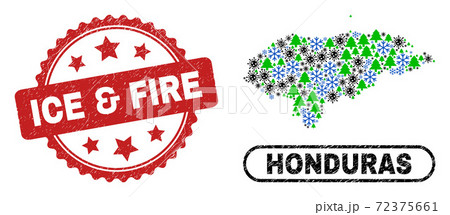 Ice & Fire Distress Seal and Honduras Map Collage of Pandemic Winter Ice & Fire Distress Seal and Honduras Map Collage of Pandemic Winter 72375661