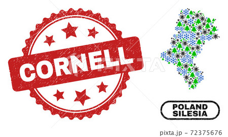 Cornell Grunge Seal Stamp and Silesian Voivodeship Map Collage of Covid Christmas 72375676
