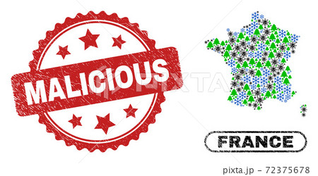 Malicious Textured Seal and France Map Composition of Covid-2019 Winter 72375678