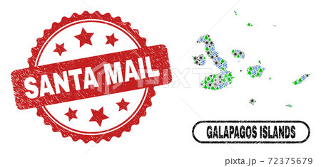 Santa Mail Scratched Seal Stamp and Galapagos Islands Map Collage of Covid Winter Santa Mail Scratched Seal Stamp and Galapagos Islands Map Collage of Covid Winter 72375679