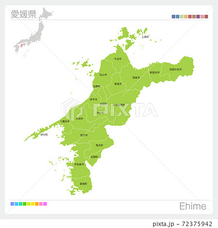 愛媛県の地図・Ehime・市町村名（市町村・区分け） 72375942