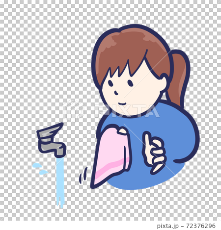 手を洗った後に手をふく女性のイラスト 72376296