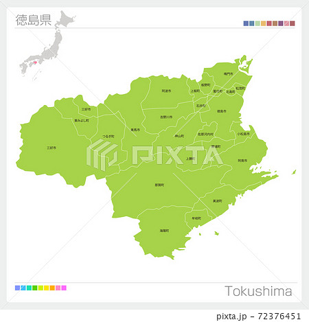徳島県の地図・Tokushima・市町村名（市町村・区分け）
