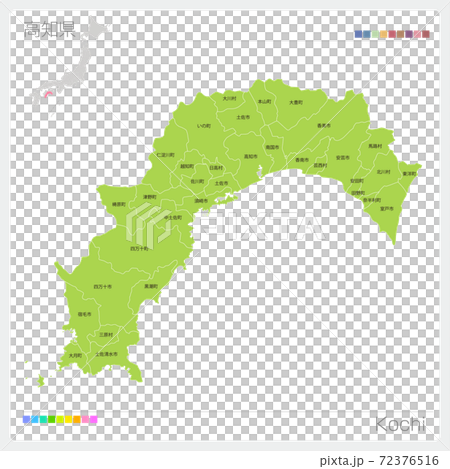 高知県の地図・Kochi・市町村名（市町村・区分け） 72376516