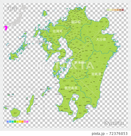 九州地方の地図・Kyushu・市町村名（市町村・区分け） 72376853