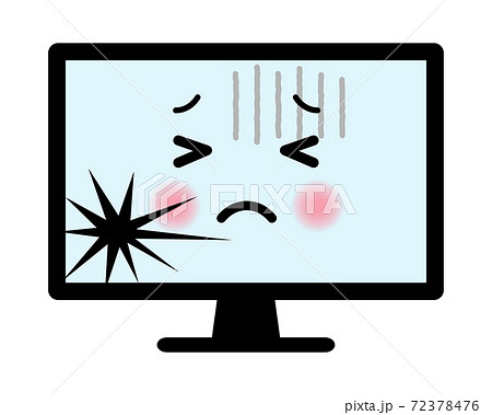 画面が割れたPC（かわいいパソコンの擬人化イラスト） 72378476