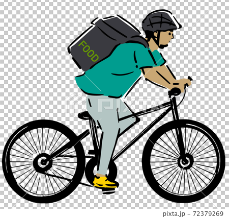 日焼けしたデリバリー配達員線画イラストのイラスト素材