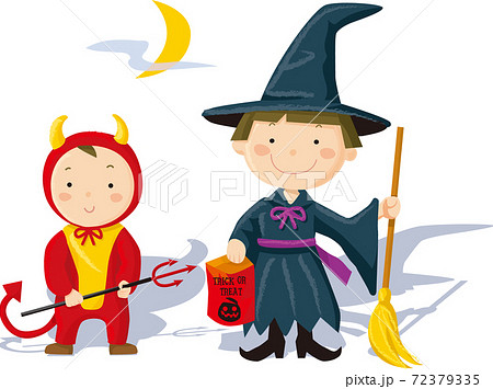 ハロウィンの魔女と悪魔のイラスト素材