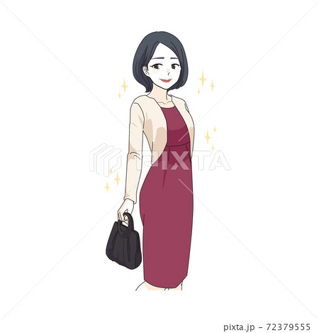お呼ばれスタイルの女性のイラスト素材
