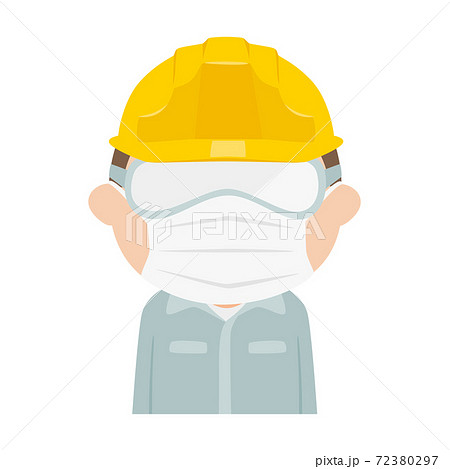 男性の建設業者のイラスト 感染拡大を防ぐためにマスクとゴーグルをしてる男性 のイラスト素材