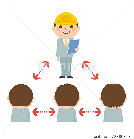 男性の建設業者のイラスト ソーシャルディスタンスを保って仕事をしている複数の男性たち のイラスト素材