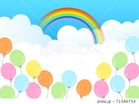 A4サイズ 虹のかかった空と風船の背景のイラスト素材 [72380759] - PIXTA