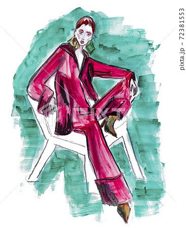 Watercolor hand drawn abstract business woman sitting on the chair 72381553