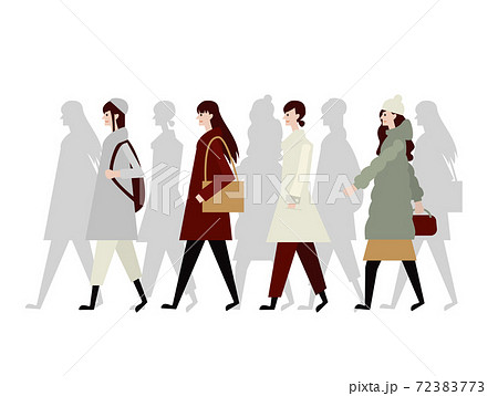 歩行者 若い女性 冬服 横向きのイラスト素材