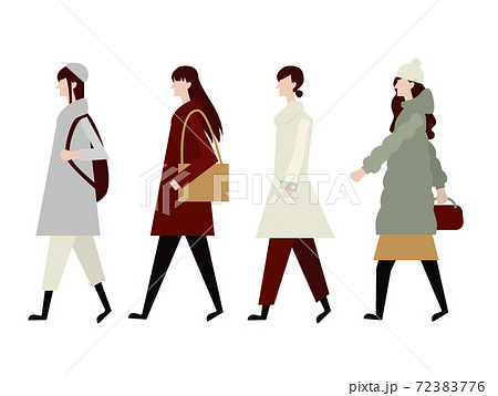 歩行者 若い女性 冬服 横向きのイラスト素材