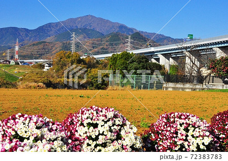 新東名高速道路　伊勢原大山インターチェンジ付近と大山 72383783