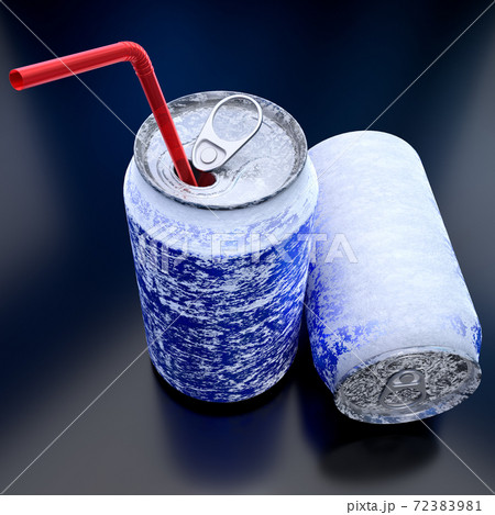 Gold frozen aluminum beer or soda cans with red straw isolated on