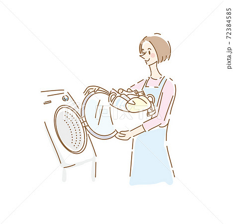 洗濯をする可愛い主婦のイラスト素材