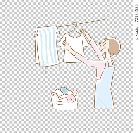 A cute housewife who hangs laundry 72384589