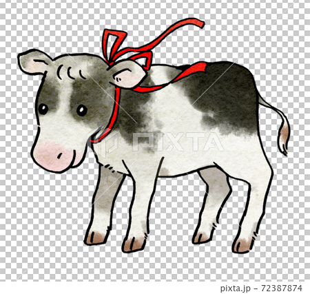 手繪小牛插畫少女自然水彩畫 72387874