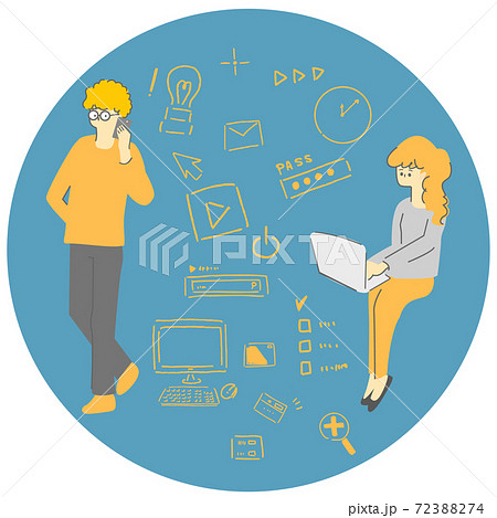 スマホで通話する男女のitやデジタルコンテンツイラストのイラスト素材