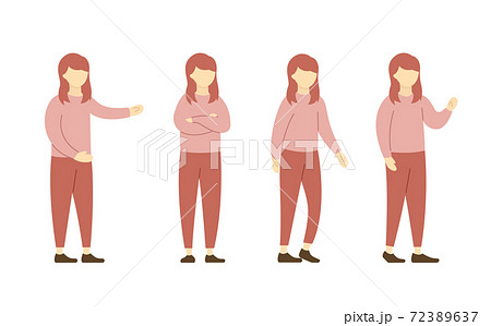 若い女性の色々なポーズのイラストセット／シンプル／おしゃれ／20代／30代／全身 72389637