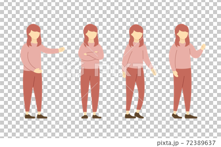 若い女性の色々なポーズのイラストセット／シンプル／おしゃれ／20代／30代／全身 72389637