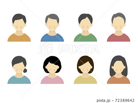 中年男性と中年女性のアイコンのセット 中高年 ミドル 40代 50代 男女 イラストのイラスト素材