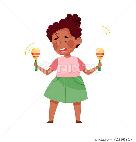 Cute African American Girl Standing And Playing のイラスト素材
