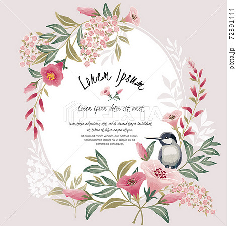Vector illustration with a cute bird on a floral branch in spring for Wedding, anniversary, birthday and party. Design for banner, poster, card, invitation and scrapbook Vector illustration with a cute bird on a floral branch in spring for Wedding, anniversary, birthday and party. Design for banner, poster, card, invitation and scrapbook 72391444