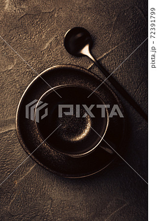 Black coffee cup, saucer and spoon Black coffee cup, saucer and spoon 72391799