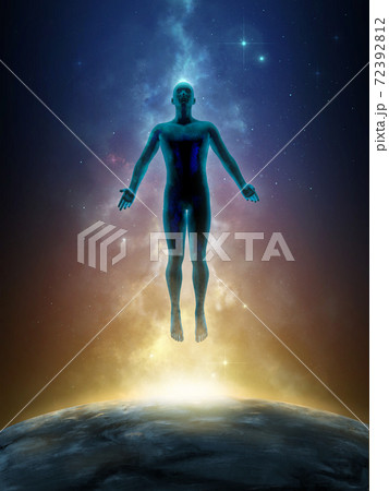 Man floating into outer space 72392812