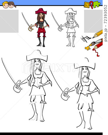drawing and coloring task with pirate girl character 72393052