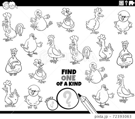 one of a kind task with cartoon chickens coloring book page 72393063