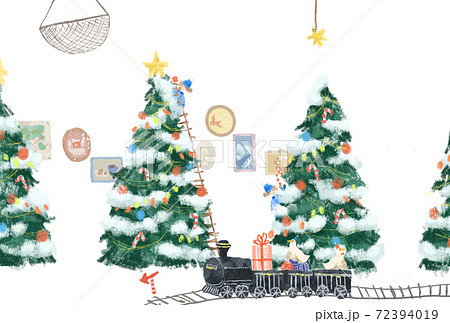 絵本のようなクリスマスの準備をする妖精のイラストのイラスト素材