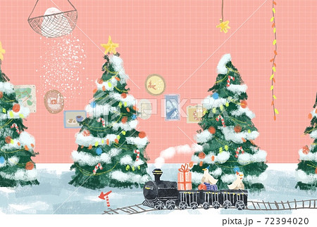 絵本のようなクリスマスの部屋のイラストのイラスト素材