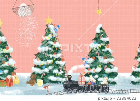 絵本のようなクリスマスの準備をする妖精のイラストのイラスト素材