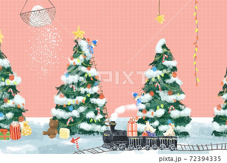 絵本のようなクリスマスの準備をする妖精のイラスト 72394335