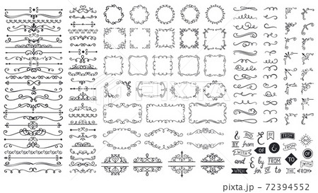 Vintage calligraphic elements. Decorative frames, flourish dividers, borders. Beautiful swirls, sinks decorated 72394552